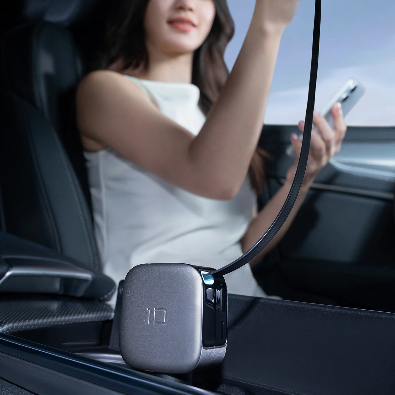 Caricatore Auto Con Cavo USB-C Cuktech CC903P Display, 100W, 5A, 1 x USB-A - 1 x USB-C, Grigio