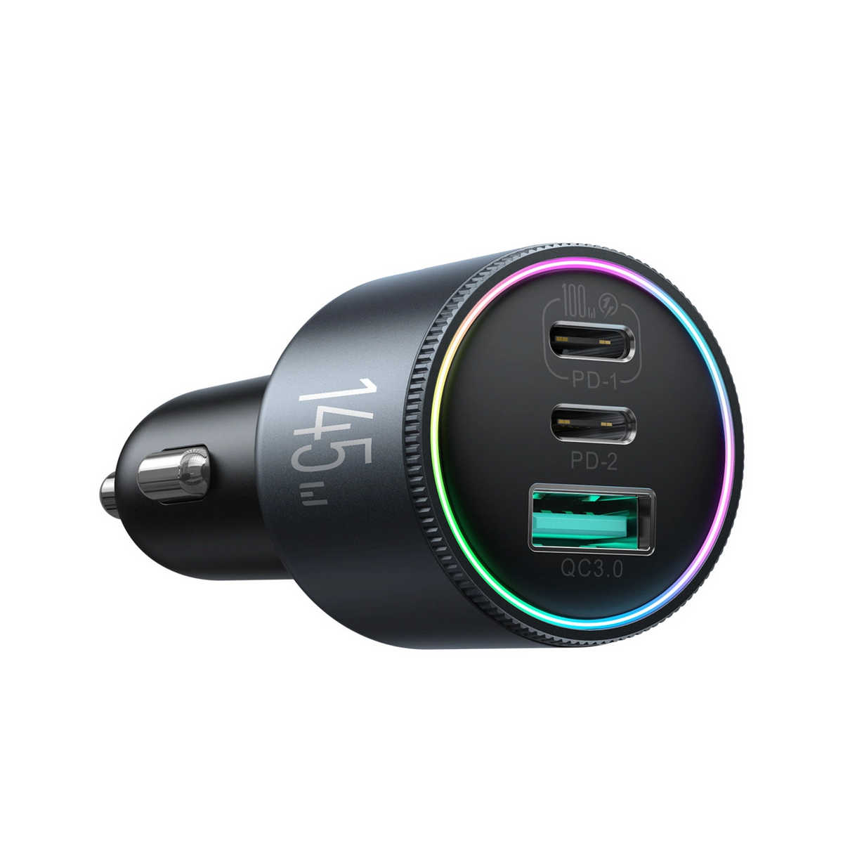 Caricabatterie Auto Con Cavo USB-C Joyroom JR-CCN07, 145W, 5A, 1 x USB-A - 2 x USB-C, Grigio