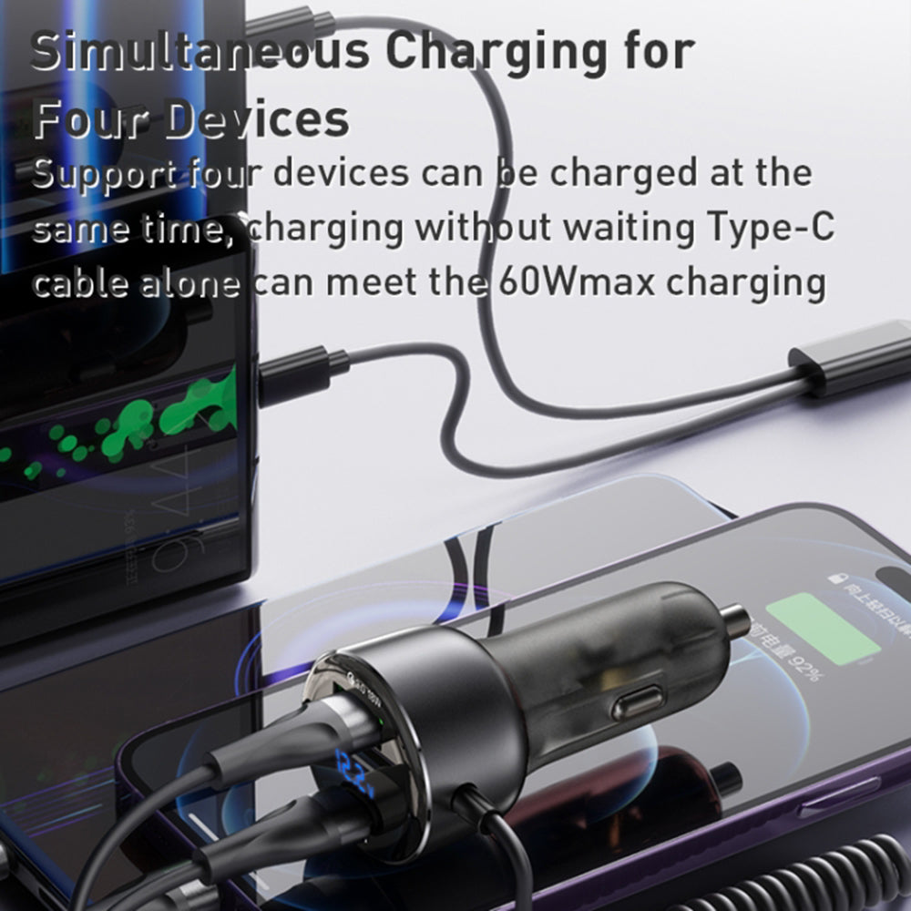 Caricabatterie Auto con Cavo USB-C / Lightning Yesido Y58 Display, 60W, 3A, 1 x USB-A - 1 x USB-C, Grigio