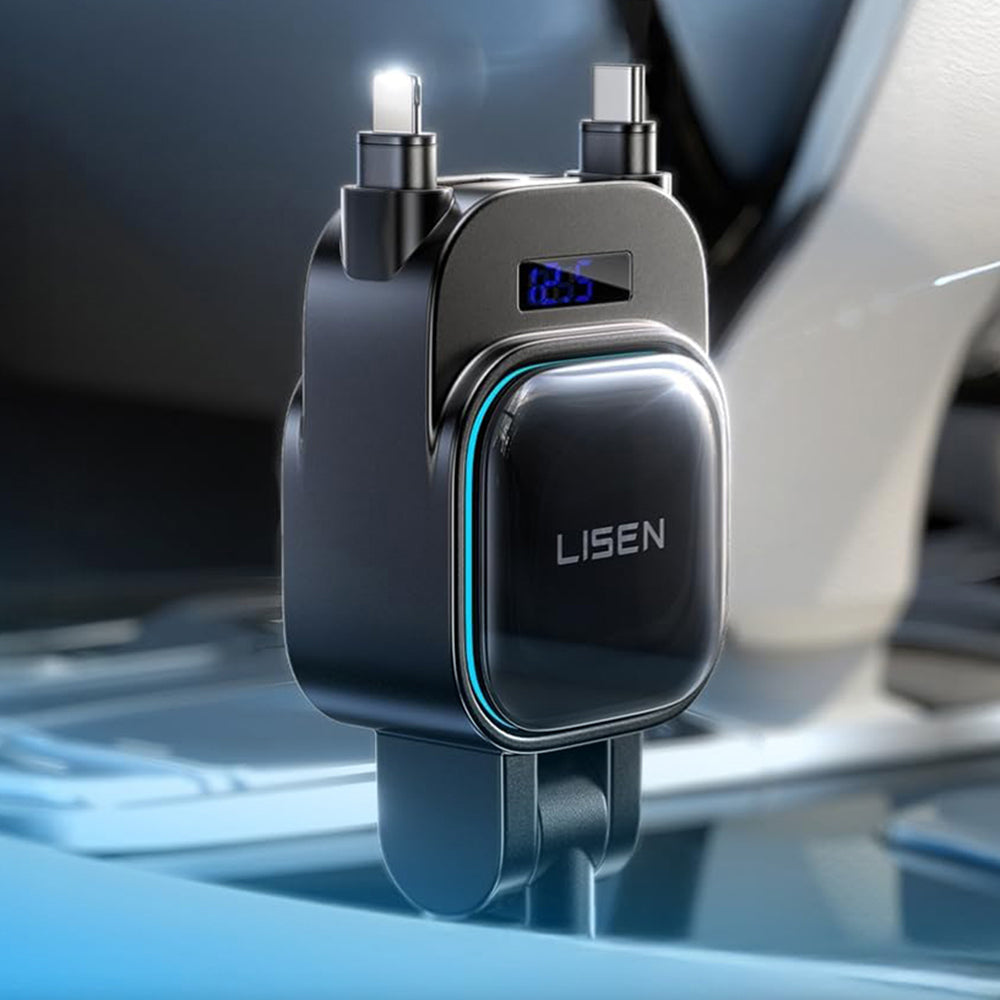 Caricabatterie Auto Con Cavo USB-C / Lightning Lisen Display, 96W, 3A, 1 x USB-A - 1 x USB-C, Nero YL0224080017