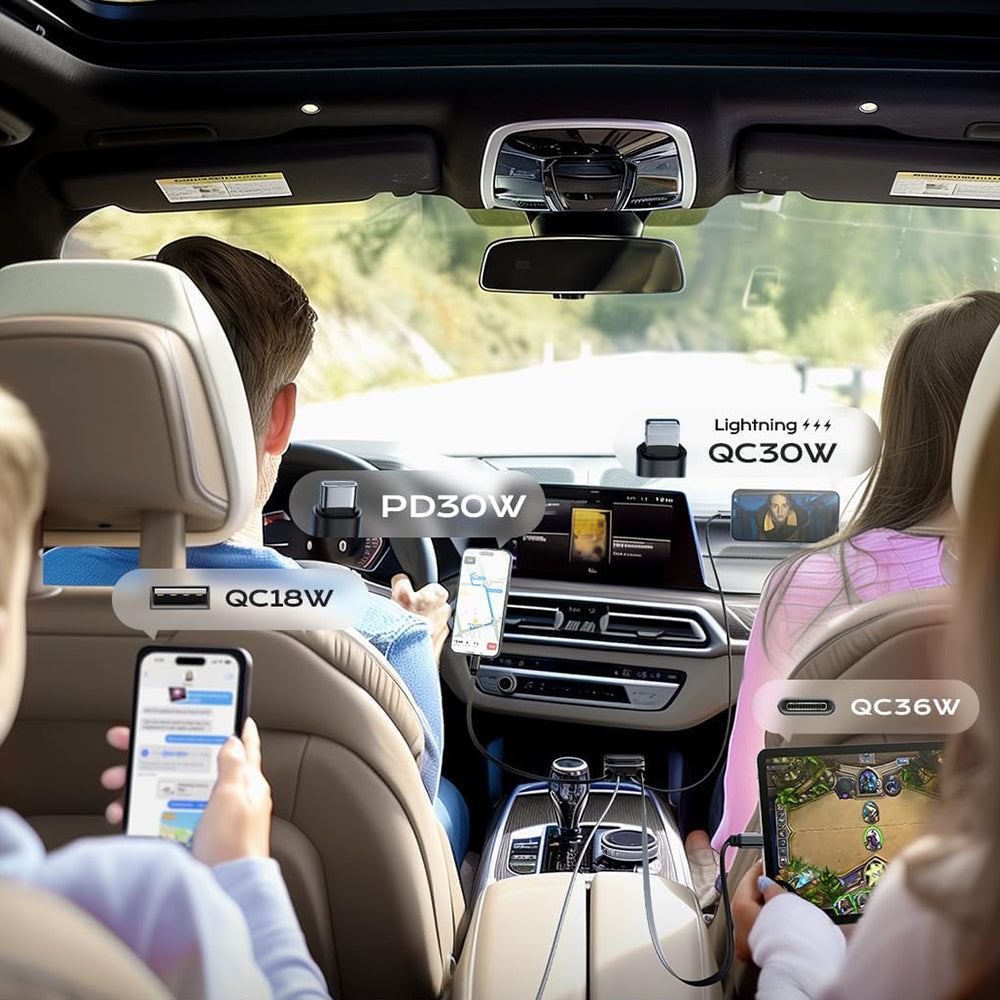 Caricabatterie Auto Con Cavo USB-C / Lightning Lisen Display, 96W, 3A, 1 x USB-A - 1 x USB-C, Nero YL0224080017