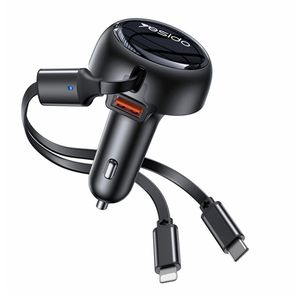 Caricabatterie Auto con Cavo USB-C / Lightning Yesido Y61, 53W, 3A, 1 x USB-A, Nero