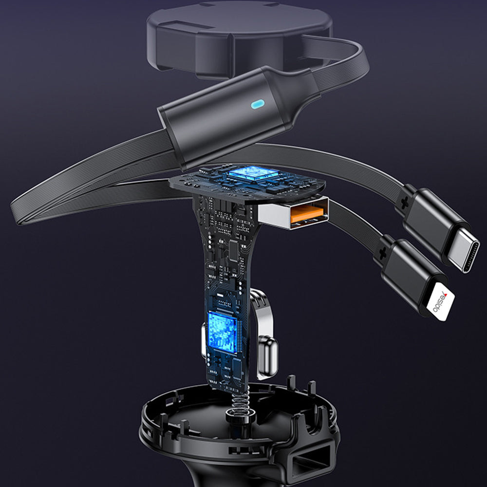 Caricabatterie Auto con Cavo USB-C / Lightning Yesido Y61, 53W, 3A, 1 x USB-A, Nero