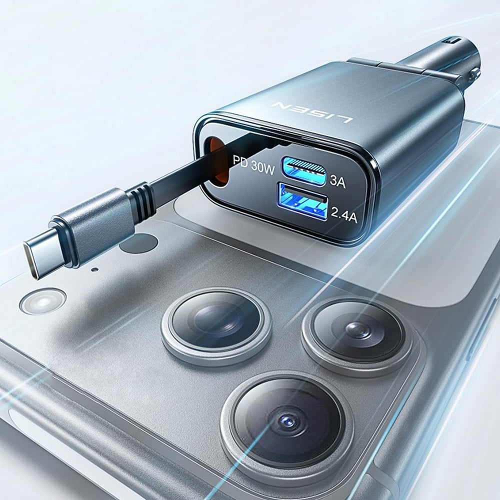 Caricabatterie Auto con Cavo USB-C Lisen, 57W, 3A, 1 x USB-A - 1 x USB-C, Nero YL0325010016