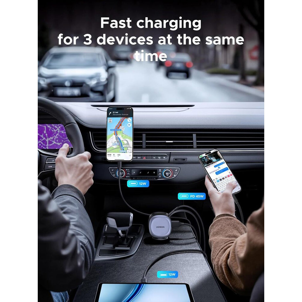 Caricabatterie Auto Con Cavo USB-C UGREEN EC601, 75W, 3A, 1 x USB-A - 1 x USB-C, Grigio