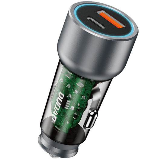 Caricabatterie da auto Dudao R4T, 30W, 3A, 1 x USB-A - 1 x USB-C, Grigio