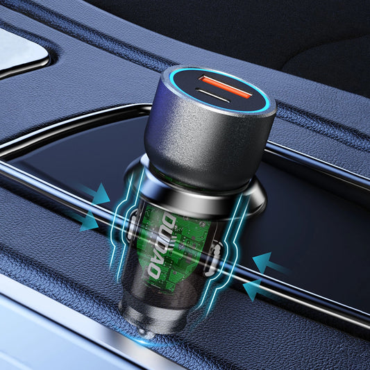 Caricabatterie da auto Dudao R4T, 30W, 3A, 1 x USB-A - 1 x USB-C, Grigio