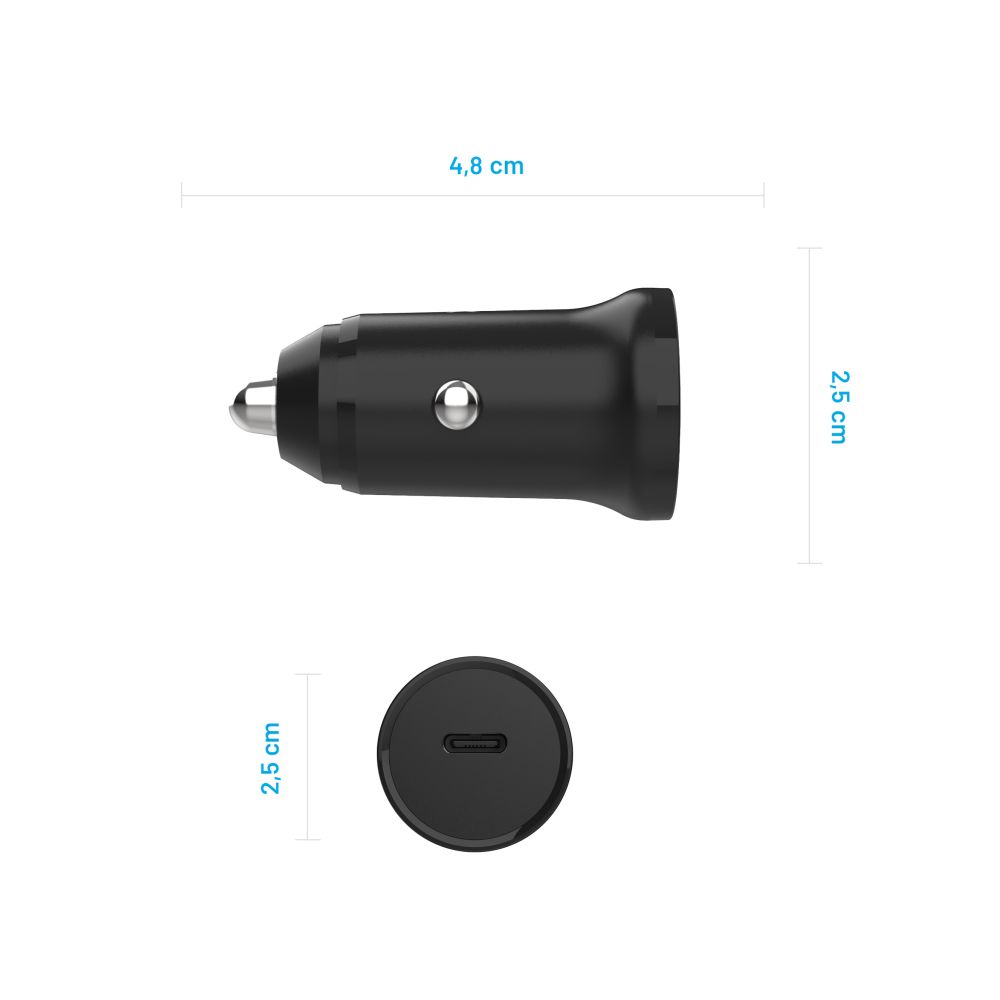 Caricabatterie Auto Fixed, 20W, 3A, 1 x USB-C, Nero