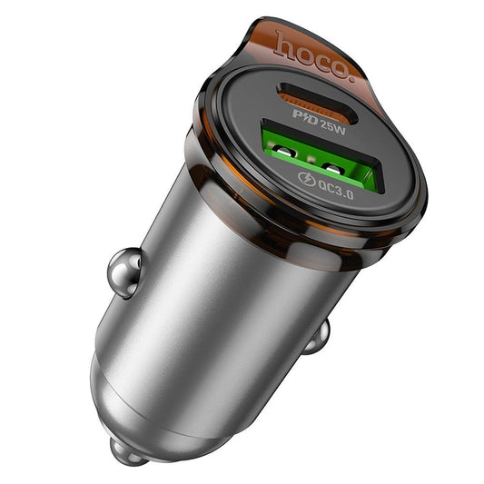 Caricabatterie Auto HOCO NZ16A, 43W, 3A, 1 x USB-A - 1 x USB-C, Grigio