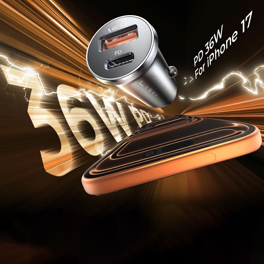 Caricabatterie Auto Lisen, 36W, 3A, 1 x USB-A - 1 x USB-C, Nero YL0223090002