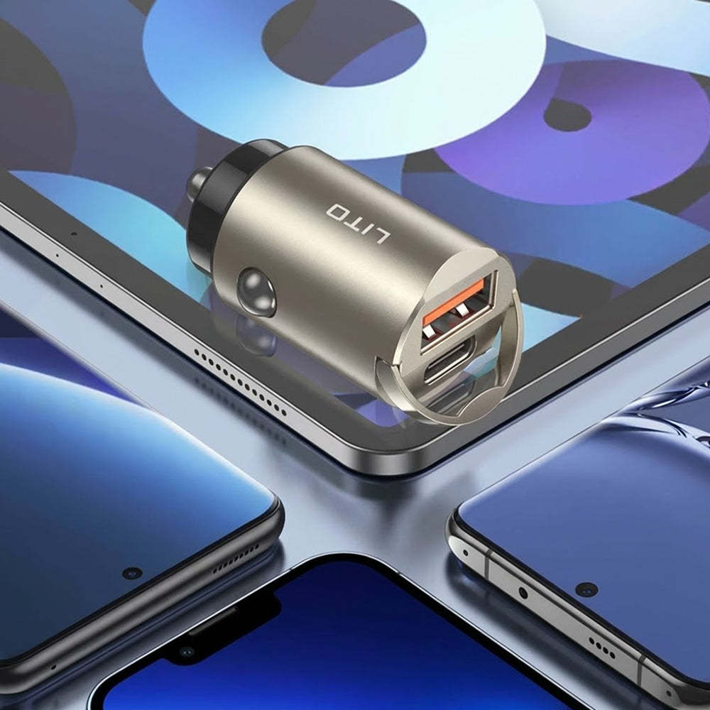 Caricabatterie Auto Lito IN-C03, 30W, 3A, 1 x USB-A - 1 x USB-C, Nero