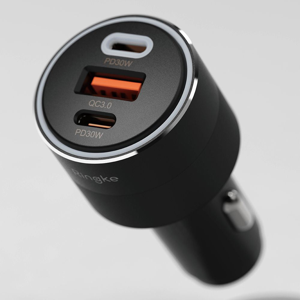 Caricabatterie Auto Ringke, 30W, 3A, 1 x USB-A - 2 x USB-C, Nero