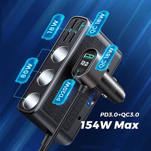 Joyroom Caricabatterie da auto JR-CL06, 154W, 3A, 1 x USB-C - 4 x estensione accendisigari - 4 x USB-A, nero JYR058BLK JYR058BLK