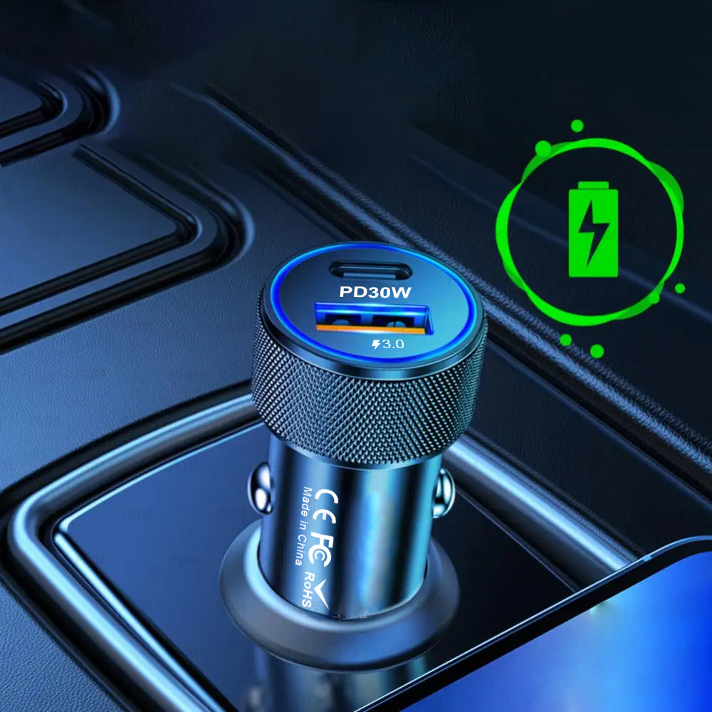 Caricabatterie Auto Techsuit C2 VoltDuo, 30W, 3A, 1 x USB-A - 1 x USB-C, Nero