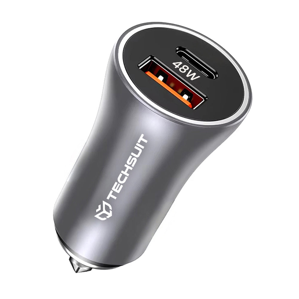 Caricabatterie Auto Techsuit C3 RescueVolt, 48W, 3A, 1 x USB-A - 1 x USB-C, Grigio