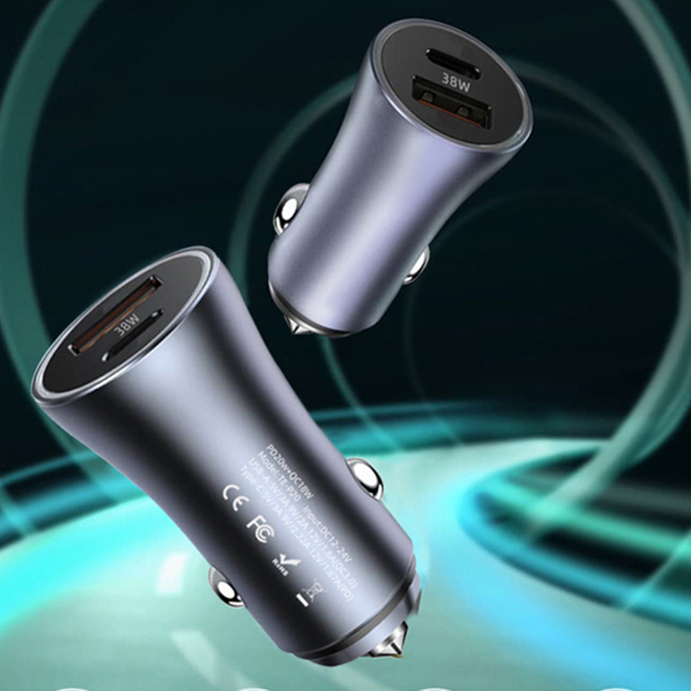 Caricabatterie Auto Techsuit C3 RescueVolt, 48W, 3A, 1 x USB-A - 1 x USB-C, Grigio