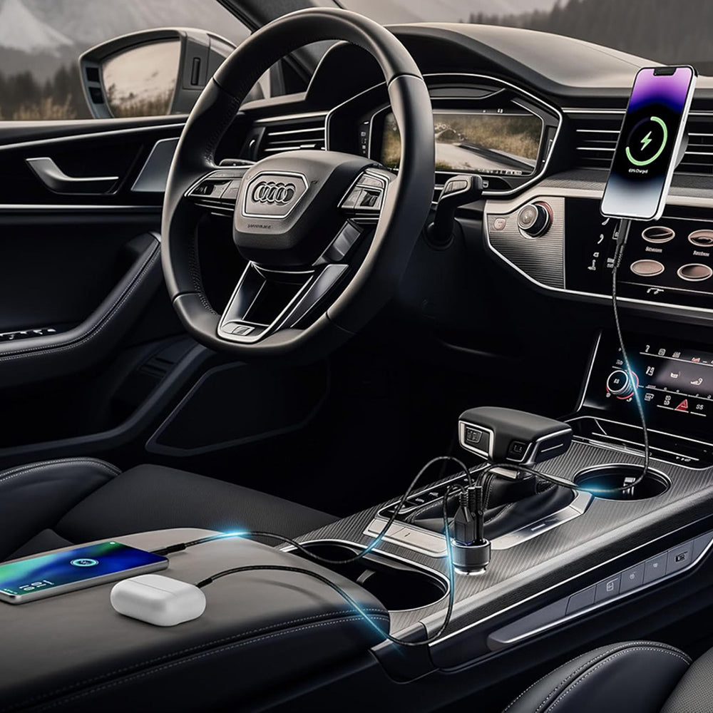 Caricabatterie Auto Techsuit C6 DriveBoost, 60W, 3A, 1 x USB-A - 2 x USB-C, Argento