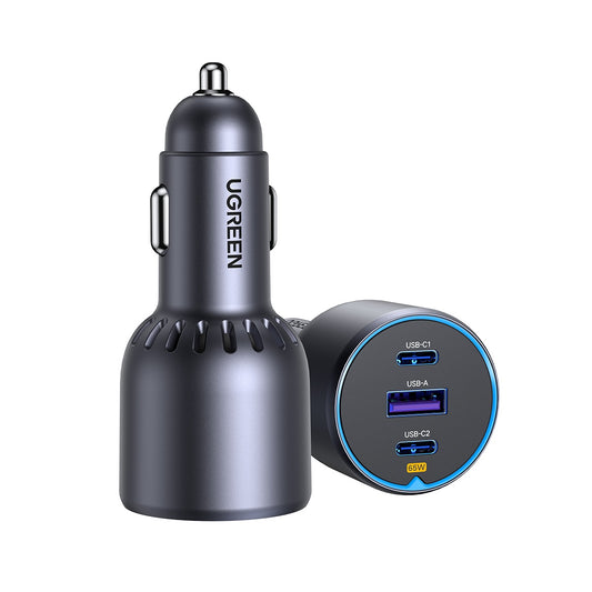 Caricabatterie da auto UGREEN EC703, 75W, 3,25A, 1 x USB-A - 2 x USB-C, Nero