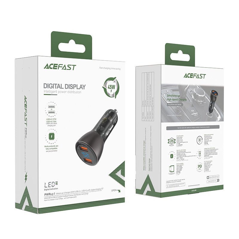 Car Charger Acefast B7, 45W, 4.5A, 2 x USB-A, Black
