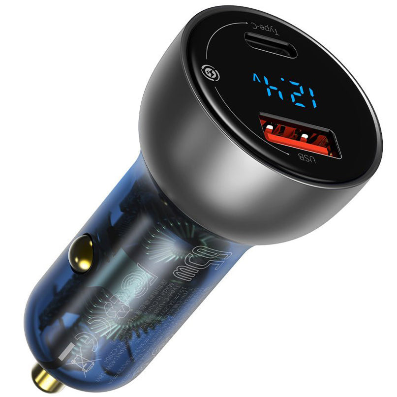 Caricabatterie Auto Baseus, 65W, 5A, 1 x USB-A - 1 x USB-C, Grigio CCKX-C0A