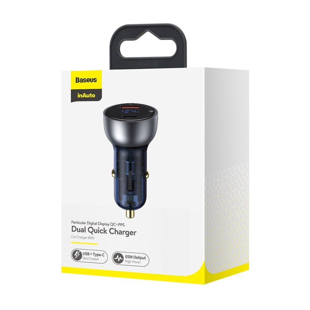 Caricabatterie Auto Baseus, 65W, 5A, 1 x USB-A - 1 x USB-C, Grigio CCKX-C0A