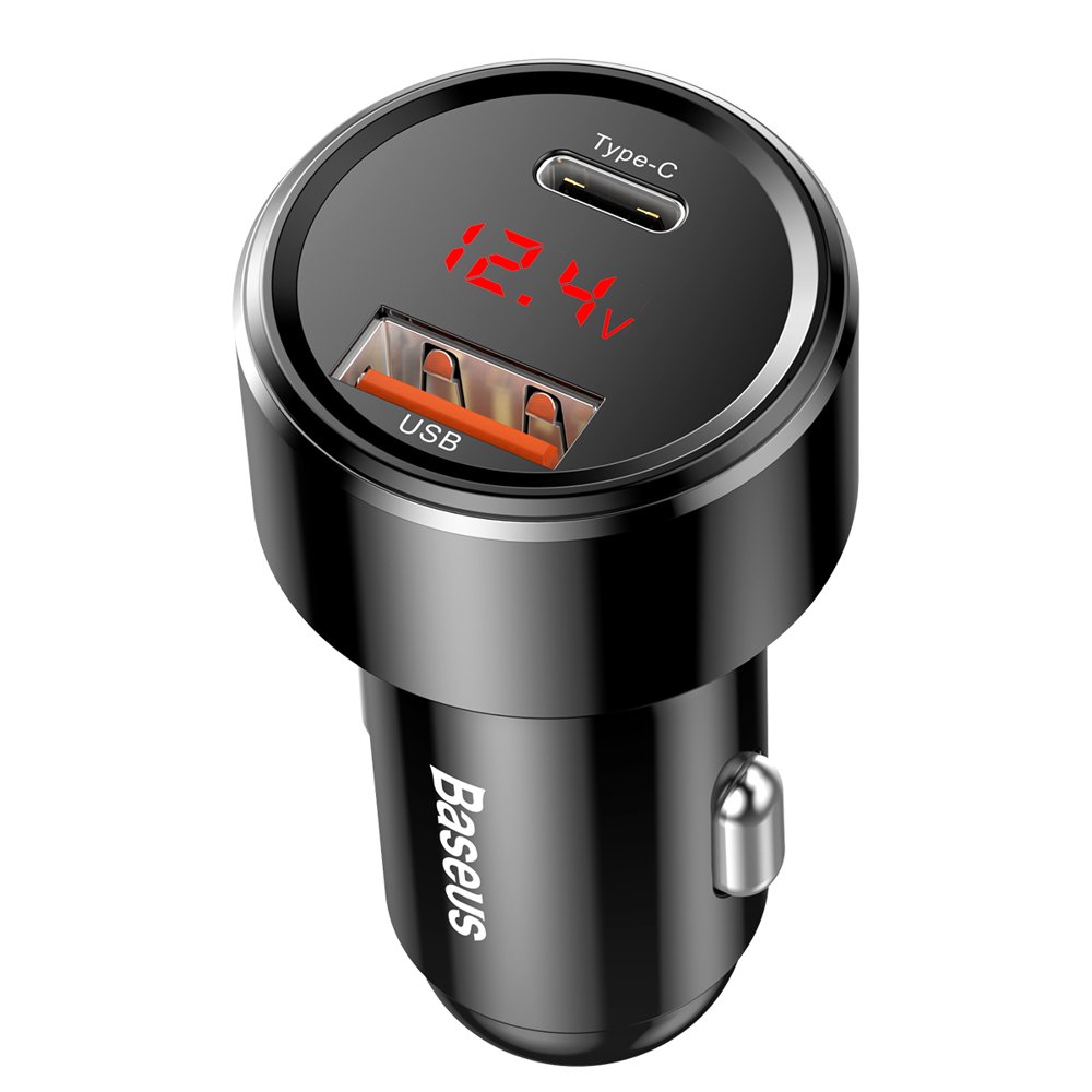 Caricabatterie da auto Baseus Magic Display Series, 45W, 6A, 1 x USB-A - 1 x USB-C, nero CCMLC20C-01