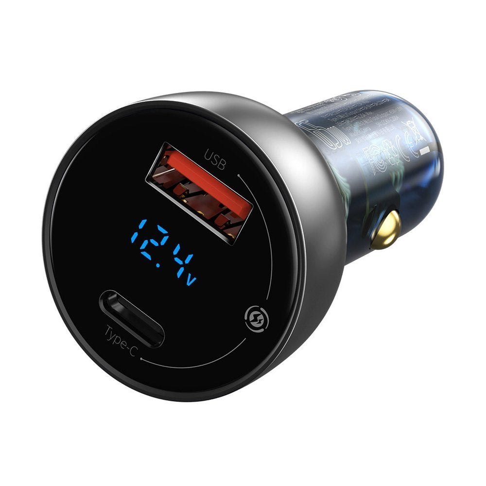 Caricabatterie Auto Baseus, 65W, 5A, 1 x USB-A - 1 x USB-C, Grigio CCKX-C0A