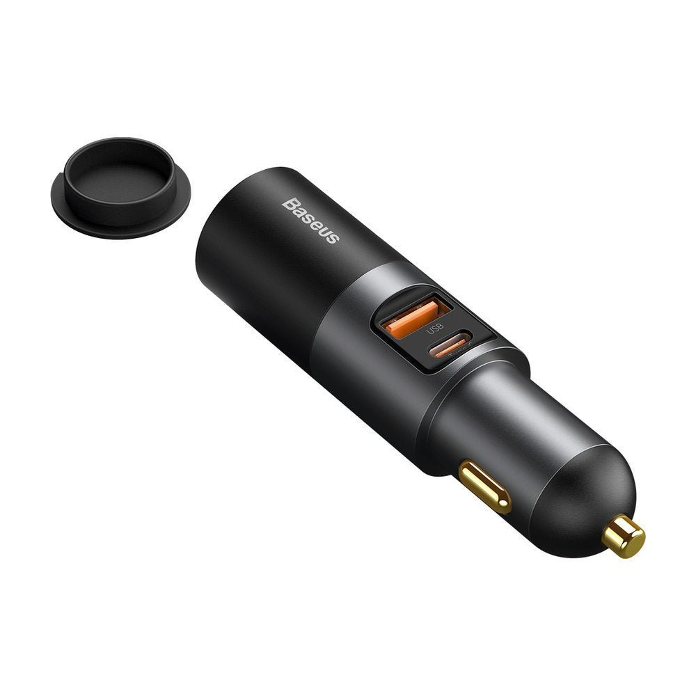 Baseus Share Together Car Charger, 120W, 3A, 1 x USB-A - 1 x USB-C - 1 x Cigarette Lighter Extension, Gray CCBT-C0G