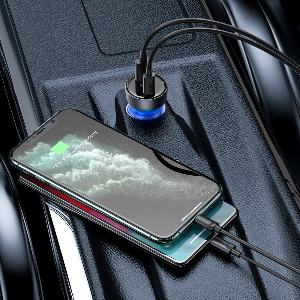 Caricabatterie Auto Baseus, 65W, 5A, 1 x USB-A - 1 x USB-C, Grigio CCKX-C0A