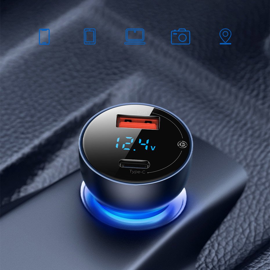 Caricabatterie Auto Baseus, 65W, 5A, 1 x USB-A - 1 x USB-C, Grigio CCKX-C0A