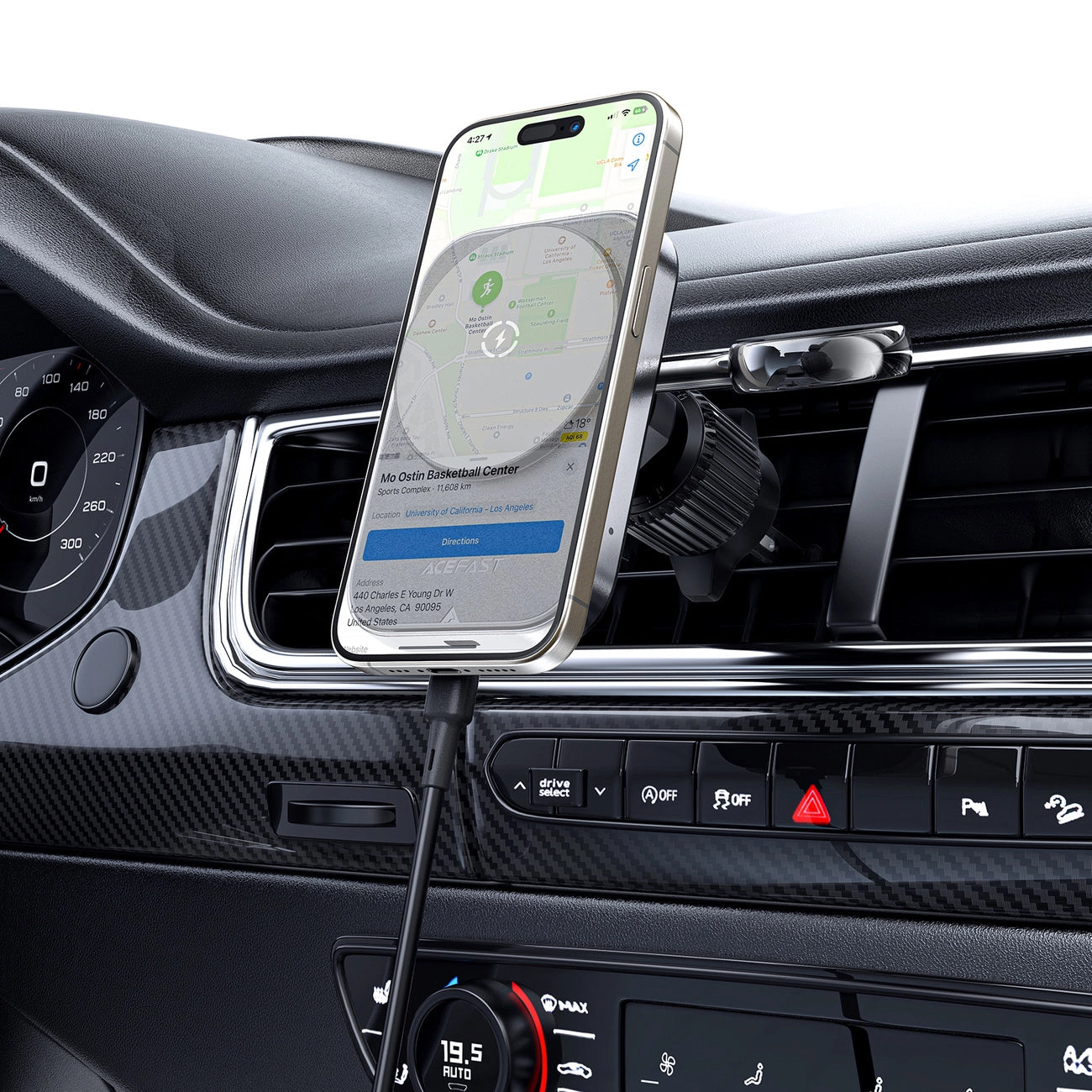 Caricabatterie Auto Wireless Acefast D18 2in1, 15W, 1.67A, Nero