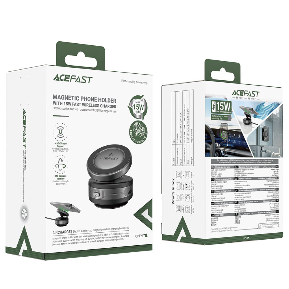 Caricabatterie Auto Wireless Acefast E29, 15W, 1.67A, Grigio