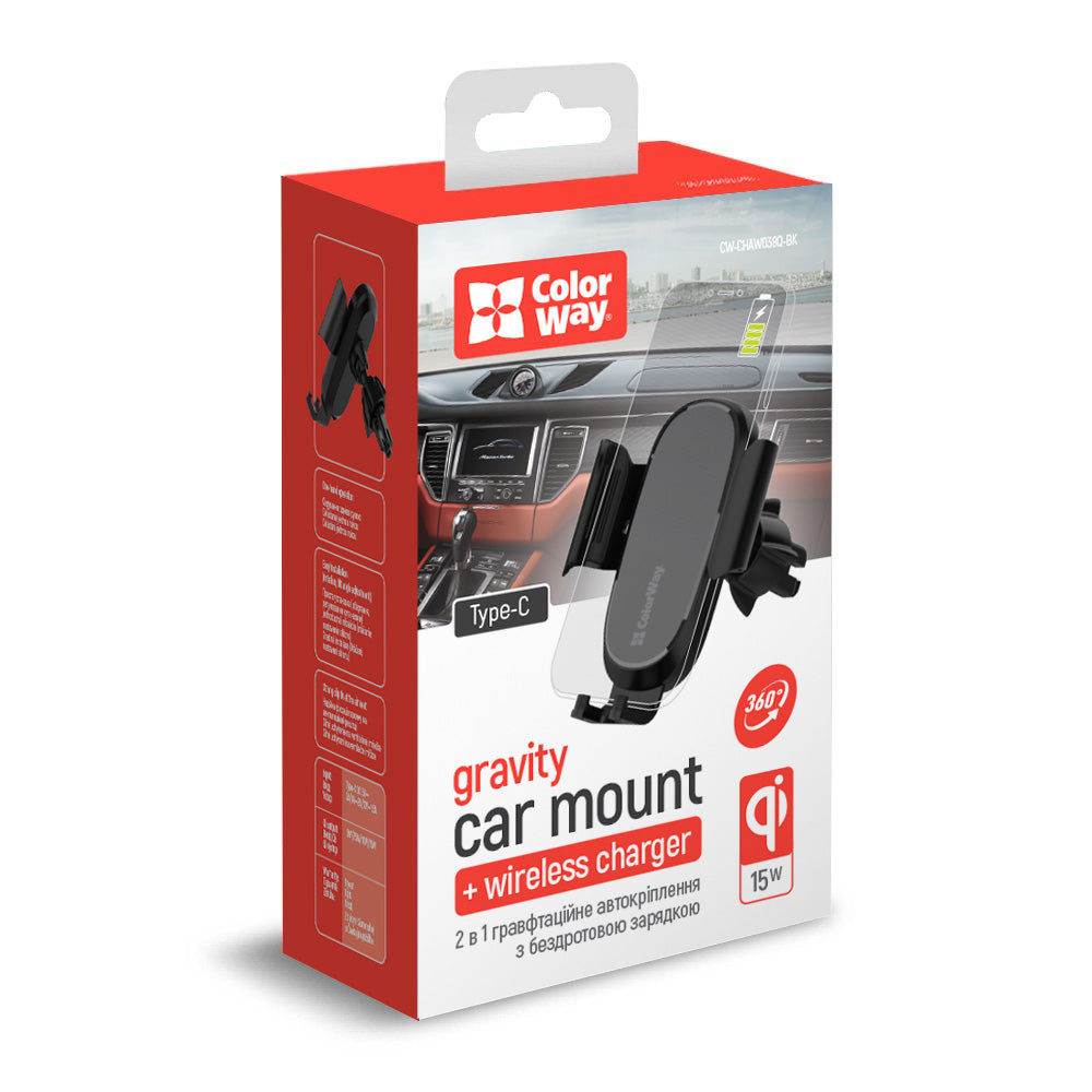 Caricabatterie Auto Wireless ColorWay CW-CHAW038Q, 15W, 1.67A, Nero