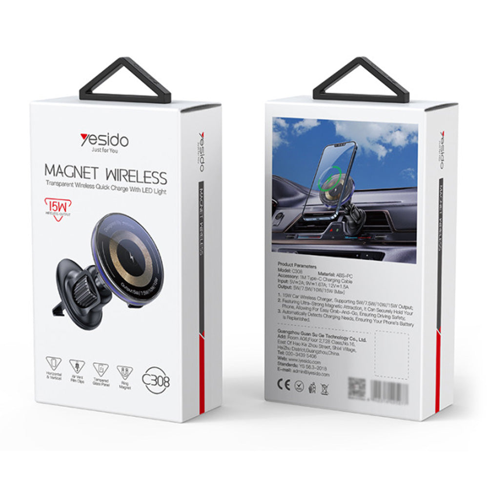 Caricabatterie Auto Wireless Yesido C308, 15W, 1.67A, Nero