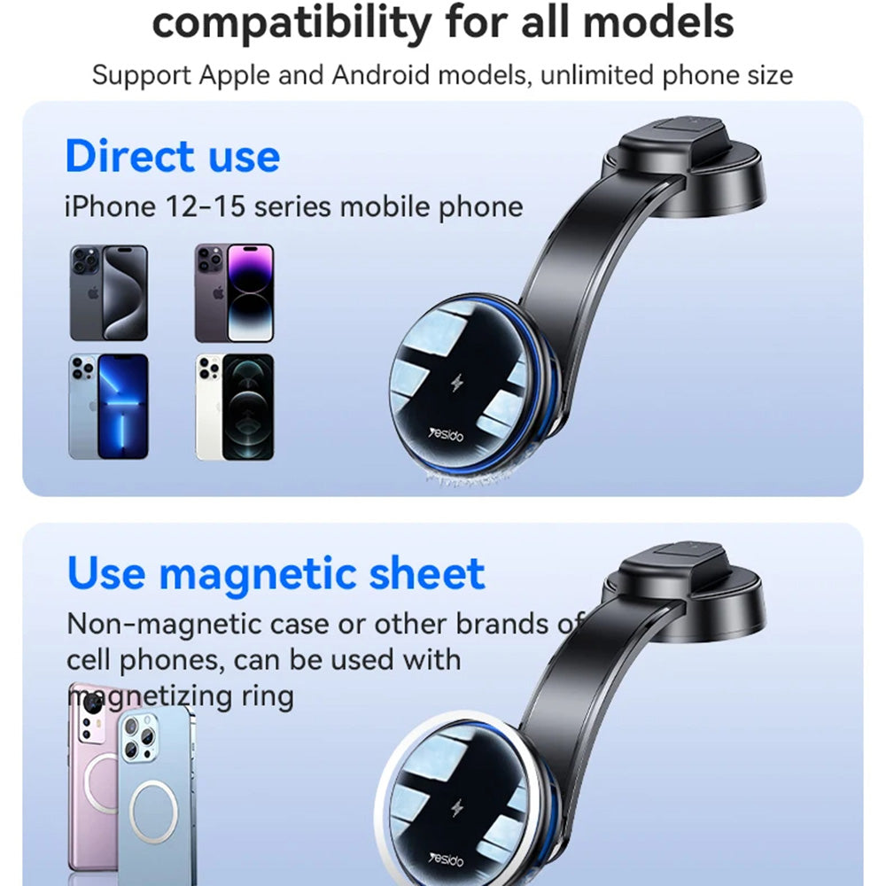 Caricabatterie Auto Wireless Yesido C311, 15W, 1.67A, Nero