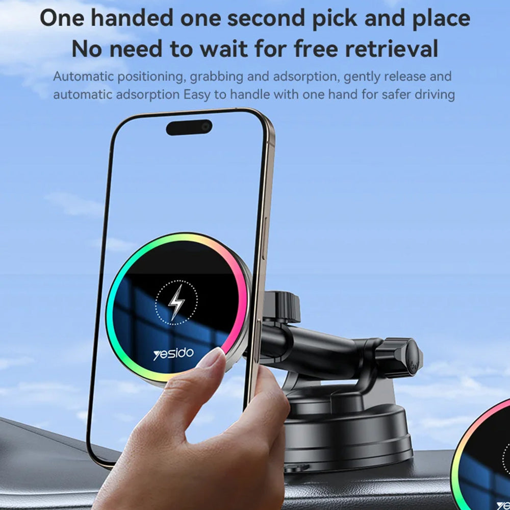 Caricabatterie Auto Wireless Yesido C315, 15W, 1.67A, Nero