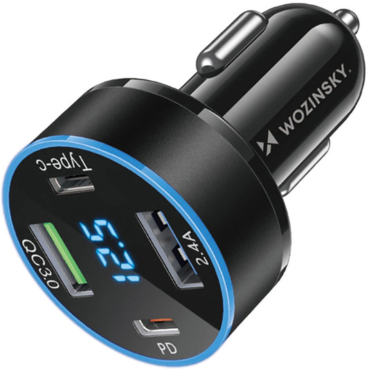 Caricabatterie per auto WZK WDCCB, 50W, 3A, 2 x USB-A - 2 x USB-C, nero