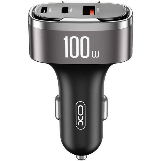 Caricabatterie Auto XO Design CC61, 100W, 3A, 1 x Lightning - 1 x USB-A - 1 x USB-C, Grigio