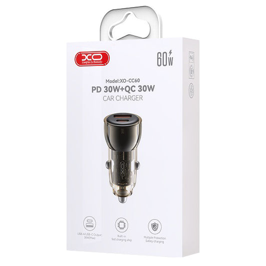 Caricabatterie da auto XO Design CC60, 60W, 3A, 1 x USB-A - 1 x USB-C, nero