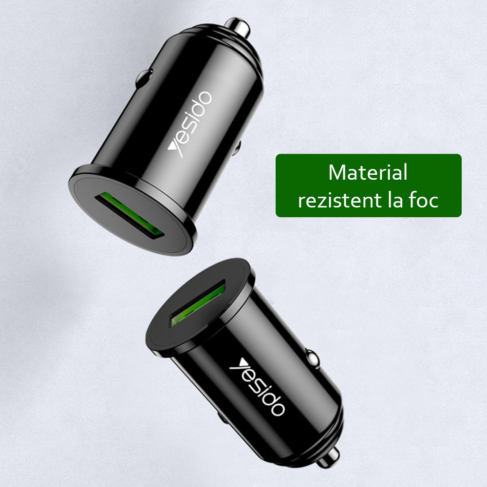 Caricabatterie Auto Yesido Y38, 18W, 3A, 1 x USB-A, Nero