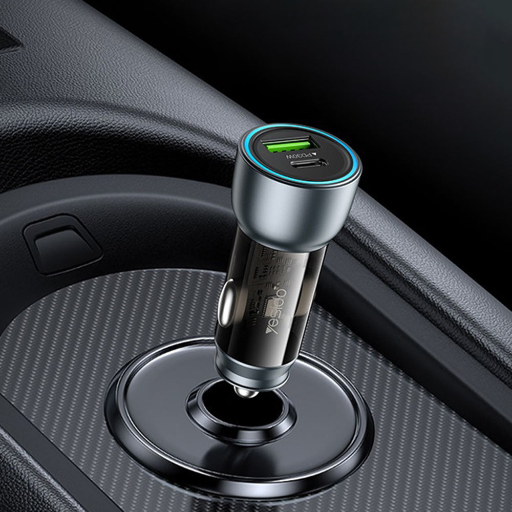 Caricabatterie Auto Yesido Y49, 30W, 3A, 1 x USB-A - 1 x USB-C, Grigio