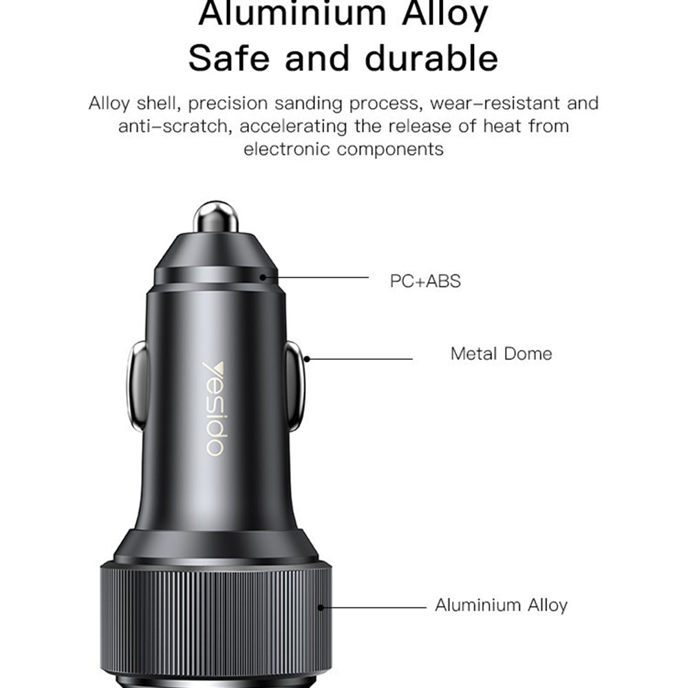 Caricabatterie Auto Yesido Y50, 60W, 3A, 1 x USB-A - 2 x USB-C, Nero