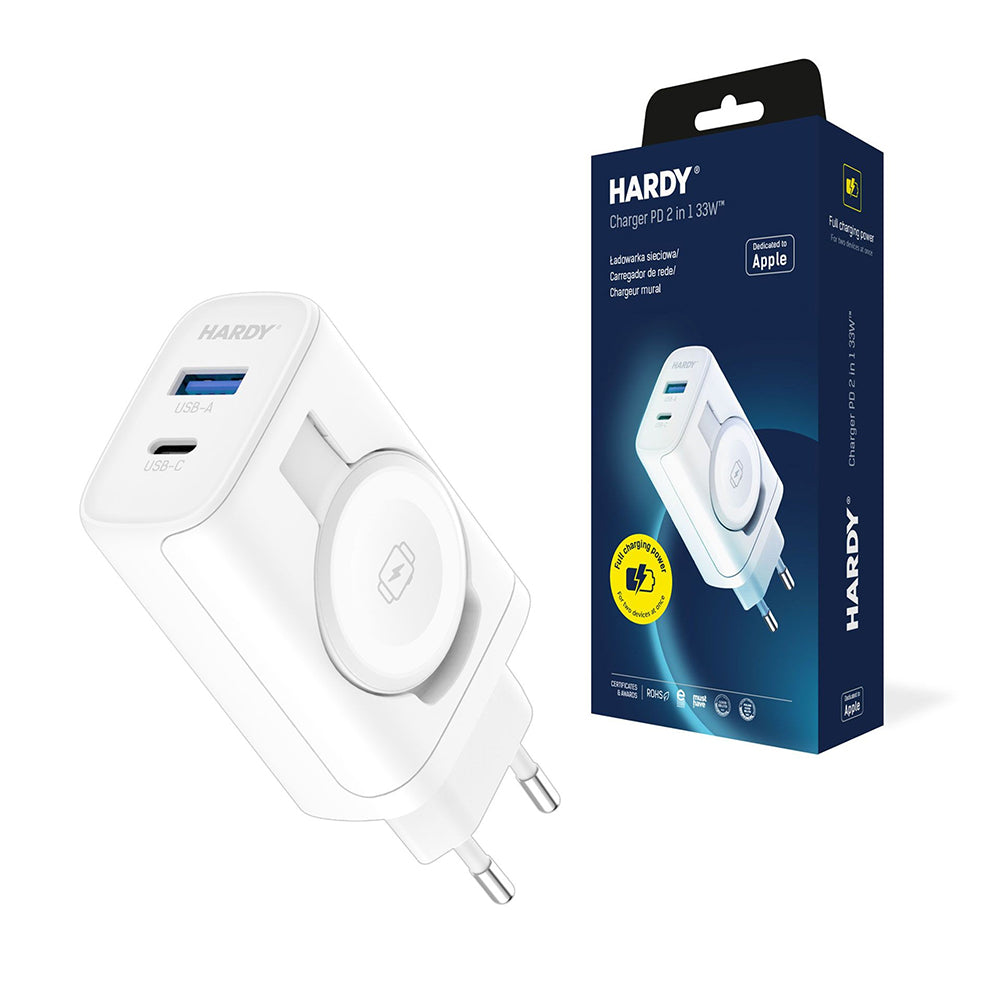 Caricabatterie Rete 3MK Hardy 2in1, 33W, 3A, 1 x USB-A - 1 x USB-C, Bianco