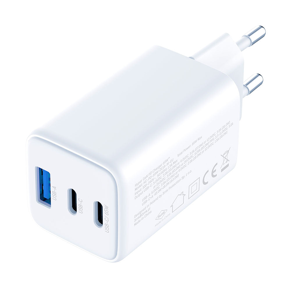 Caricabatterie Retea 3MK Hyper, 65W, 3.25A, 1 x USB-A - 2 x USB-C, Bianco
