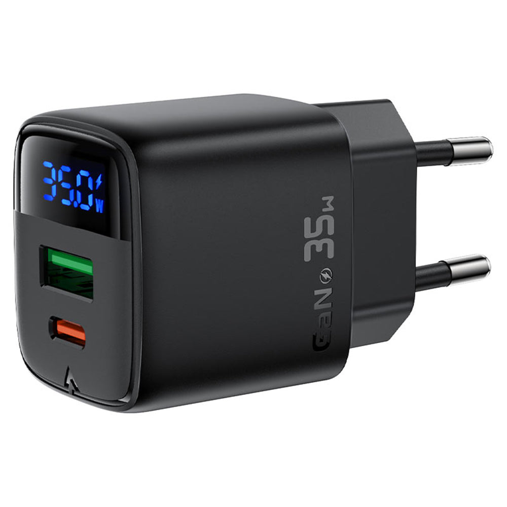 Caricabatterie Retea Acefast A116 Display, 35W, 3A, 1 x USB-A - 1 x USB-C, Nero