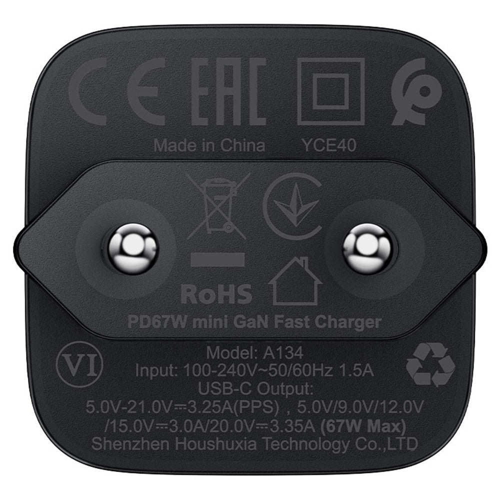 Caricabatterie da rete Acefast A134, 67W, 3.35A, 1 x USB-C, Nero