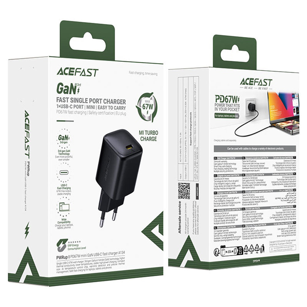 Caricabatterie da rete Acefast A134, 67W, 3.35A, 1 x USB-C, Nero