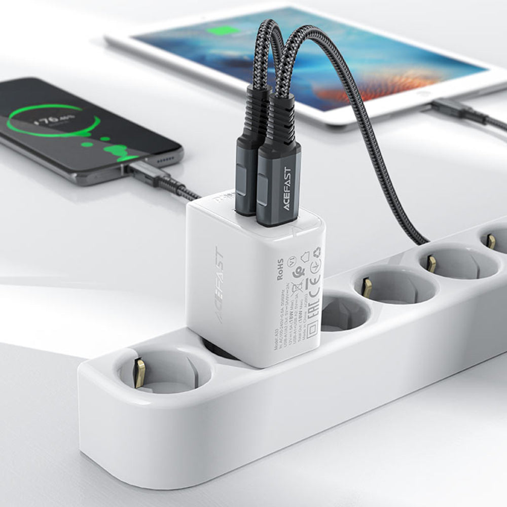 Caricabatterie Rete Acefast A33, 18W, 3A, 2 x USB-A, Nero