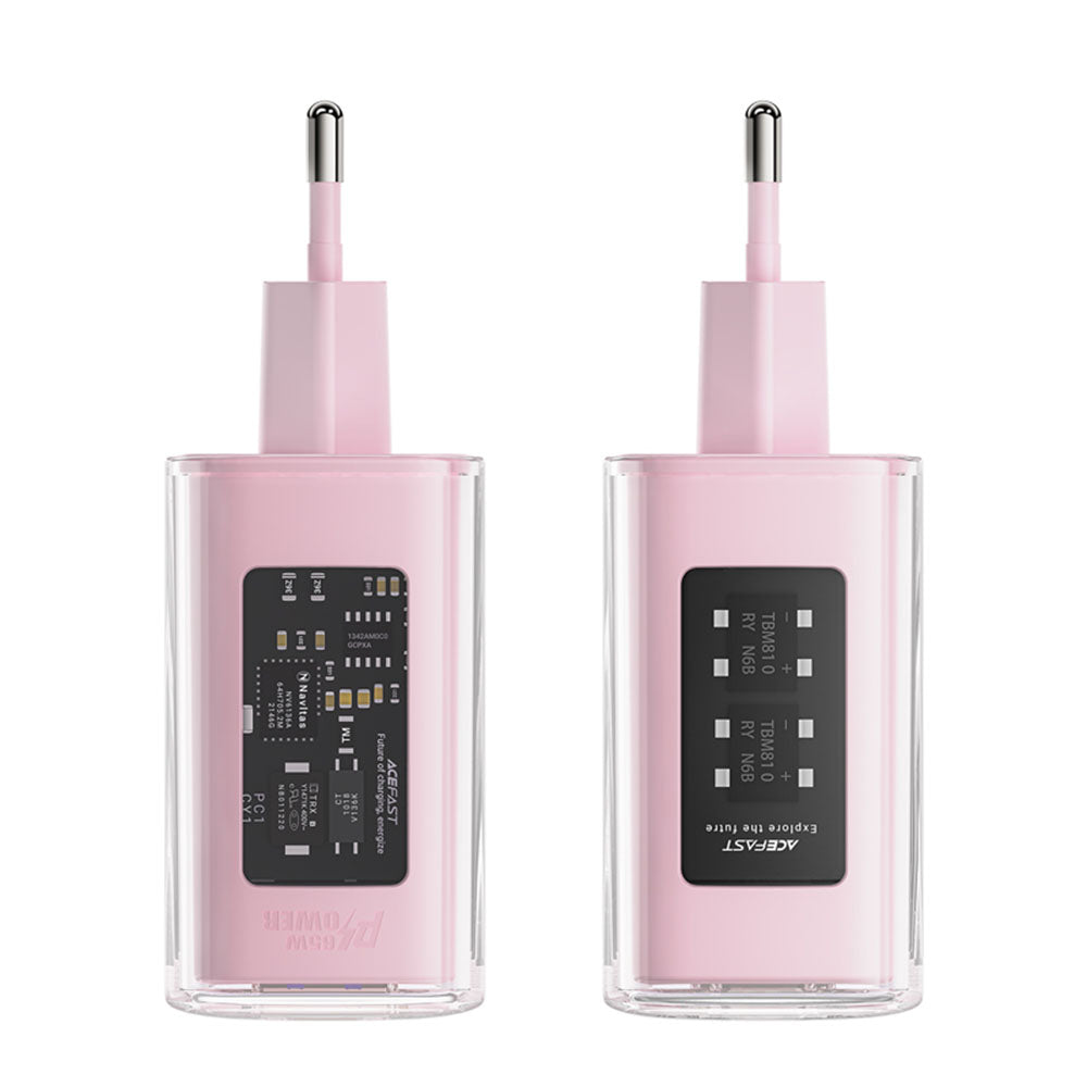 Caricabatterie Retea Acefast A45 Exploration, 65W, 3.25A, 1 x USB-A - 2 x USB-C, Rosa