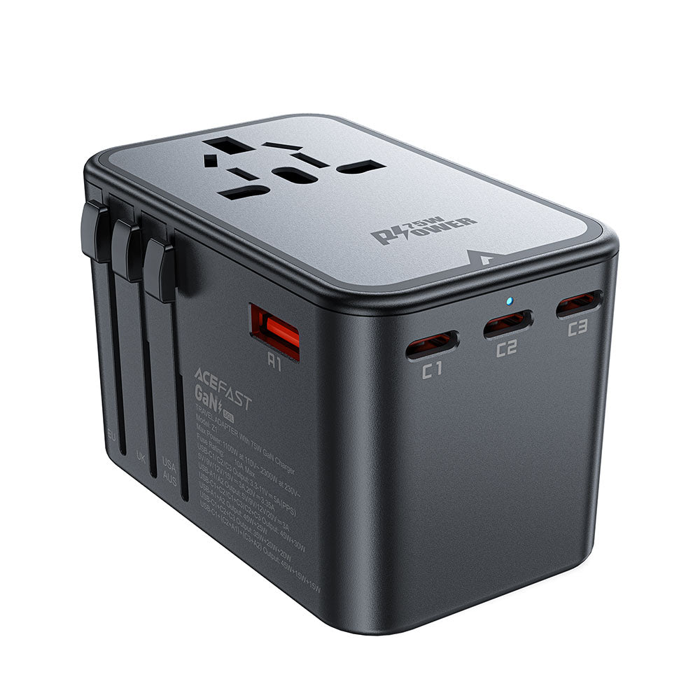 Caricabatterie da Rete Acefast Travel Z1, 75W, 3.35A, 2 x USB-A - 3 x USB-C, Nero